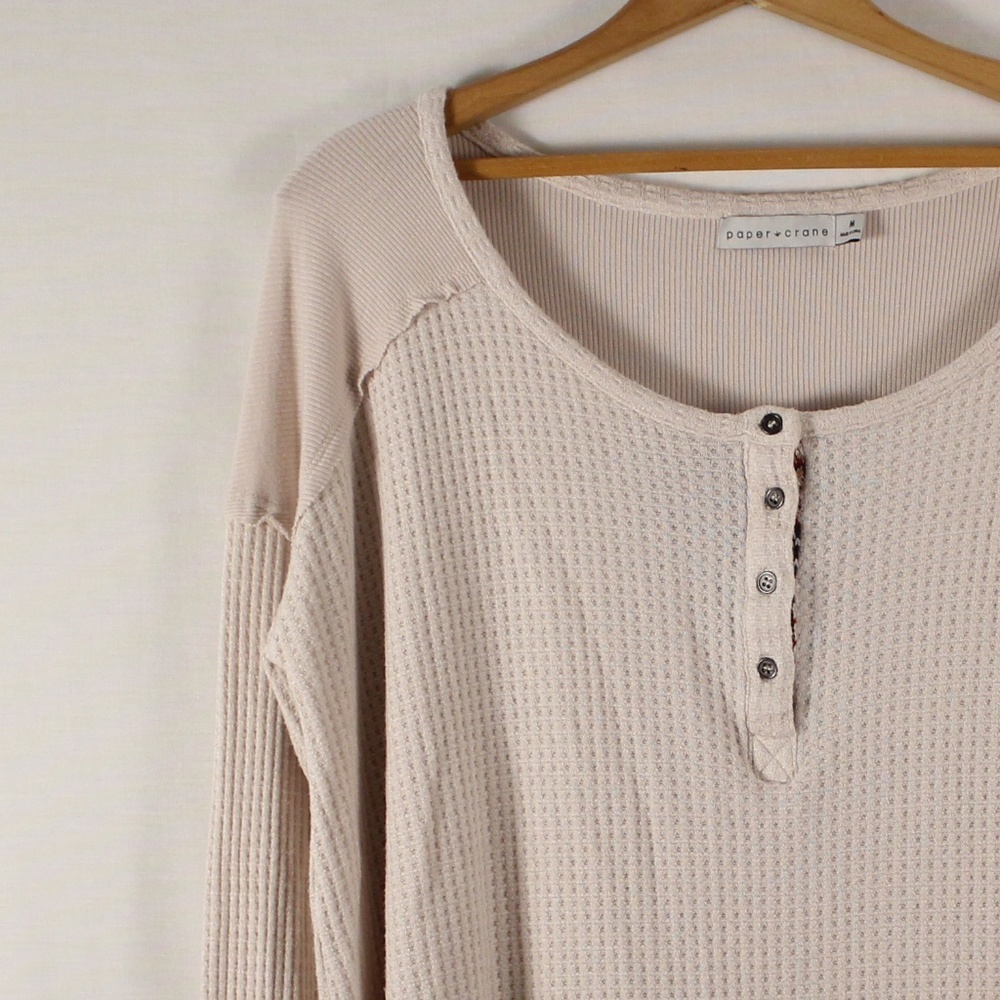 Paper Crane Cozy Long Sleeve Waffle Knit Henley